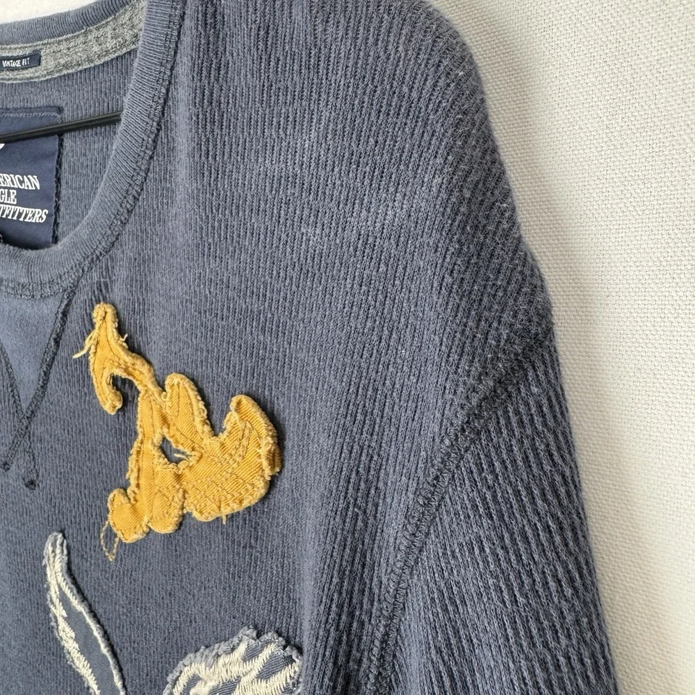 American Eagle Shirt Mens XL Blue Thermal Crewneck Vintage Fit Y2K Pullover‎
